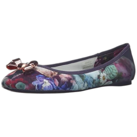 Ted Baker Women's Imme 2 Floral Boutique Print Ballet Flat Rose Gold Bow SZ 9.5 - Picture 1 of 10